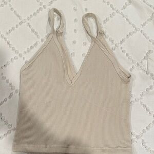 FP Movement Free People Cream Ribbed Knit Top